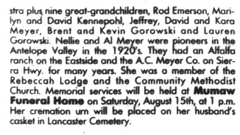 Meyer, Nellie Elizabeth obituary