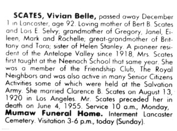 Scates, Vivian Belle obituary