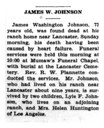 Johnson,   James Washington obituary