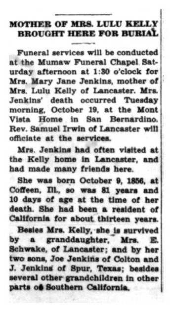 Jenkins,   Mary Jane obituary