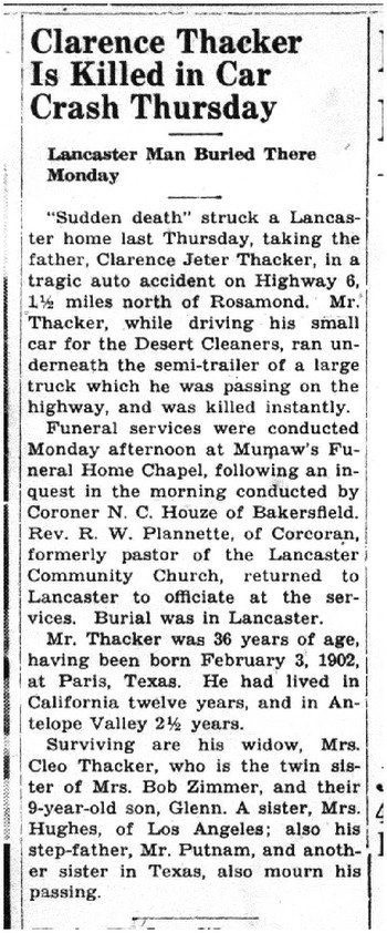 Thacker,   Clarence Jack obituary