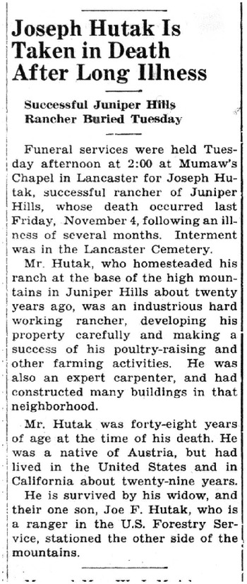 Hutak,   Joseph obituary