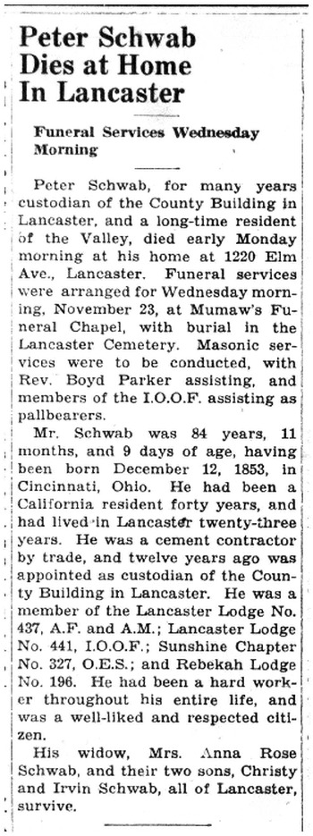 Schwab,   Peter obituary
