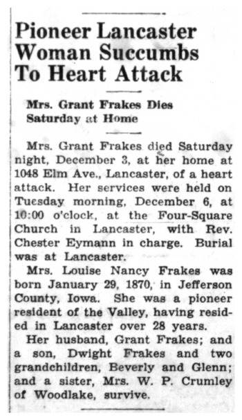 Frakes,   Louise 'Louie' Nancy obituary