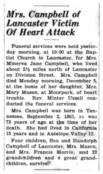 Campbell,   Minerva Jane obituary