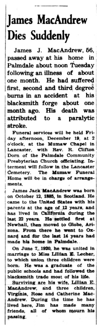 Macandrew,   James Jack obituary