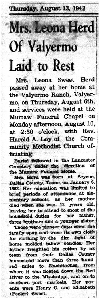 Herd, Leona obituary