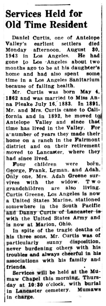 Curtis,   Daniel obituary