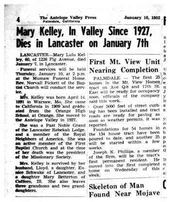 Kelley,   Mary Lucy obituary
