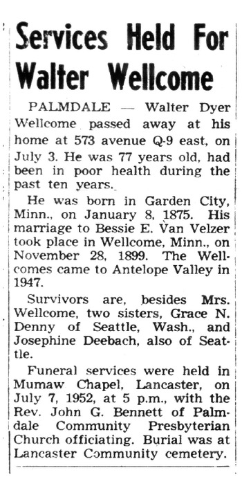 Wellcome,   Walter Dyer obituary