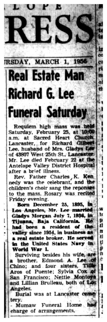 Lee, Richard Gilbert obituary