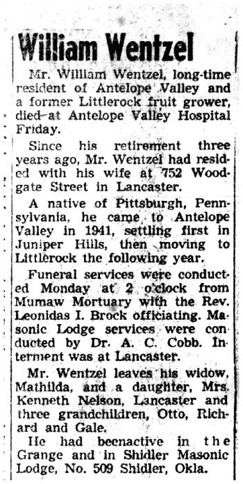 Wentzel,   William Peter obituary