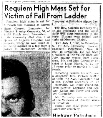 Goransky,   Vincent Stanley obituary