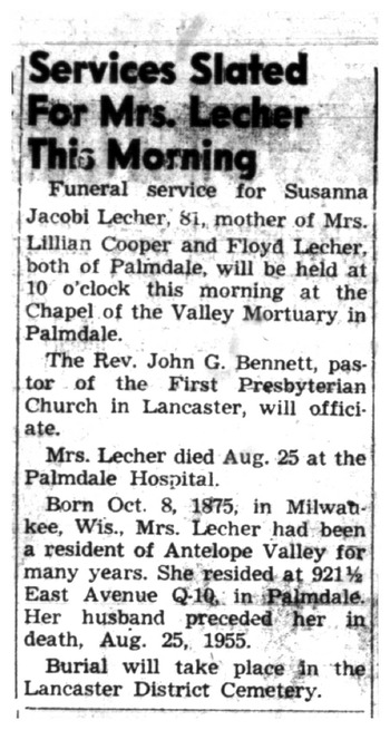 Lecher,   Susanna Jacobi obituary