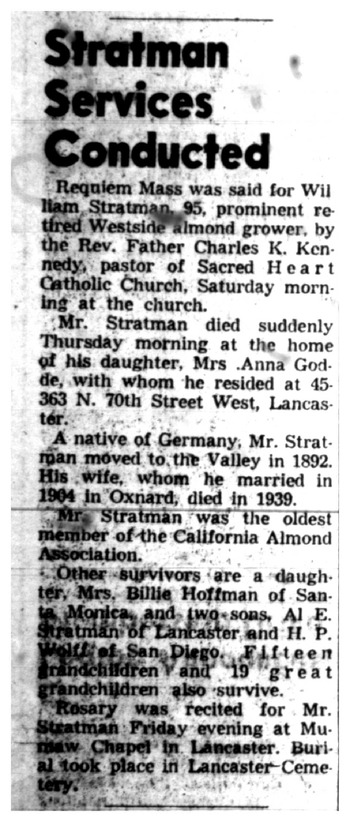 Stratman,   William obituary