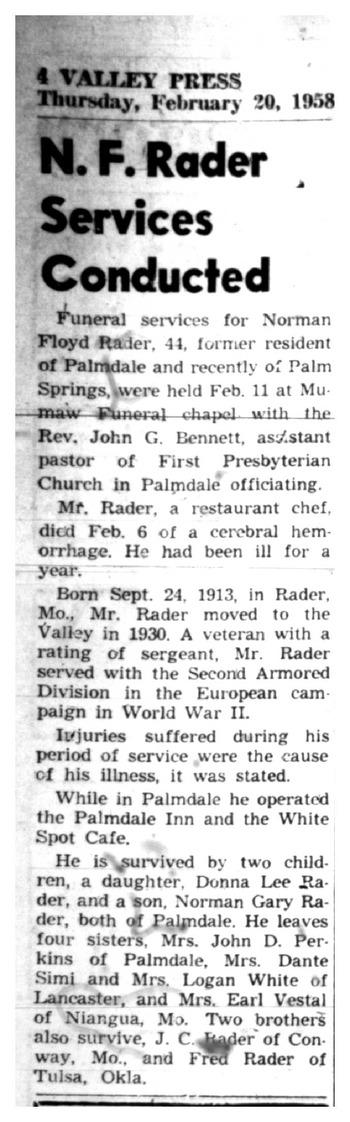 Rader, Norman Floyd obituary