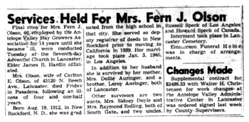 Olson,   Fern Janet obituary