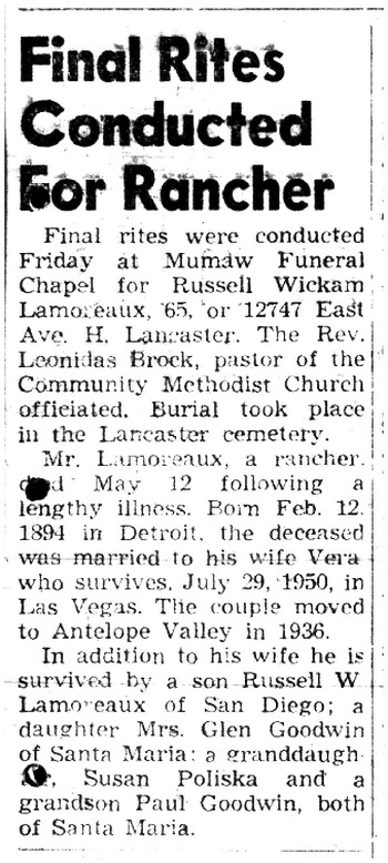 Lamoreaux,   Russell Wickham obituary