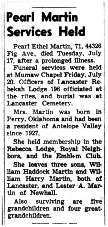 Martin, Pearl Ethel obituary