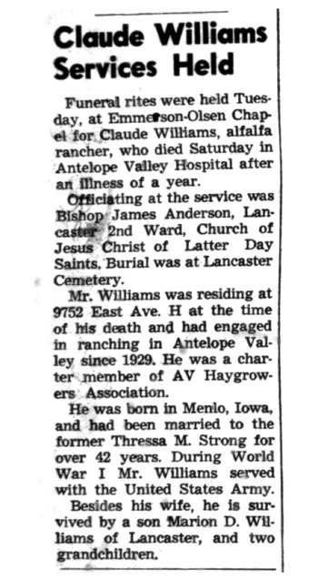 Williams,   Claude obituary