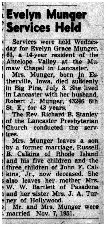 Munger,   Evelyn Grace obituary