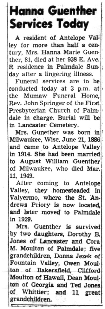 Guenther,   Hanna Marie obituary