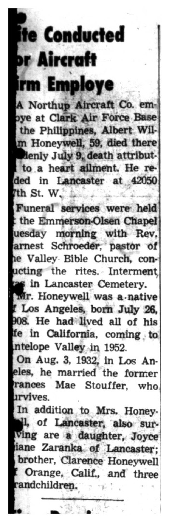 Honeywell,   Albert William obituary