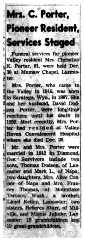 Porter,   Christina obituary