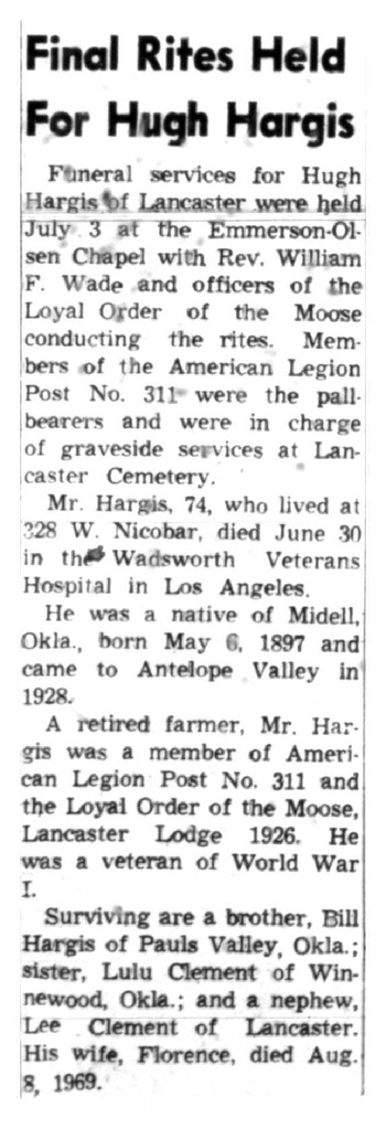 Hargis,   Hugh obituary