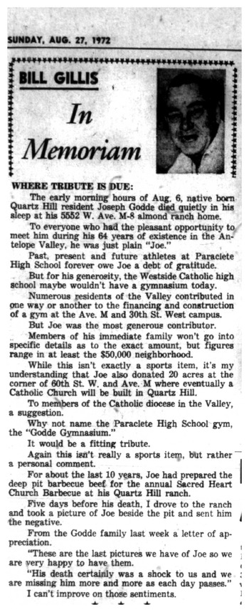 Godde,   Joseph Anthony obituary