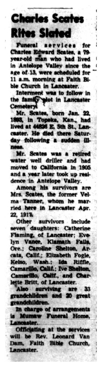 Scates,   Charles Edward obituary