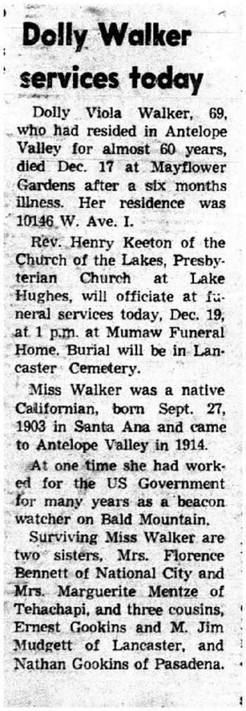 Walker,   Viola Victoria ('Dolly') obituary