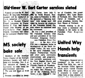 Carter,   Walter Earl obituary