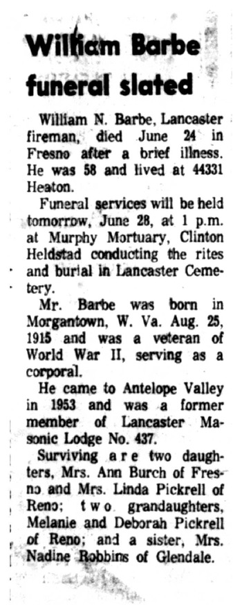 Barbe,   William N. obituary