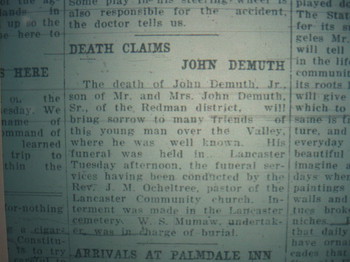 Demuth, John Conrad obituary