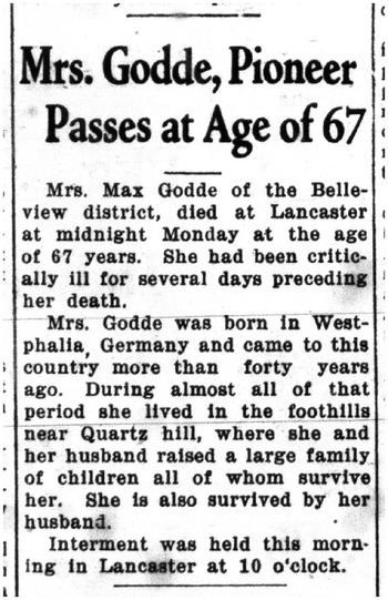 Godde,   Elizabeth F. obituary