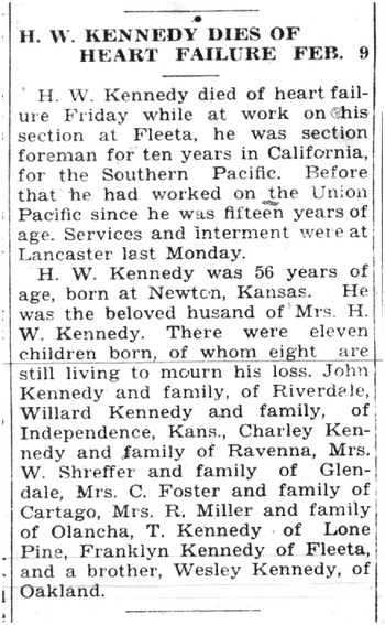 Kennedy,   Hayes Wheeler obituary