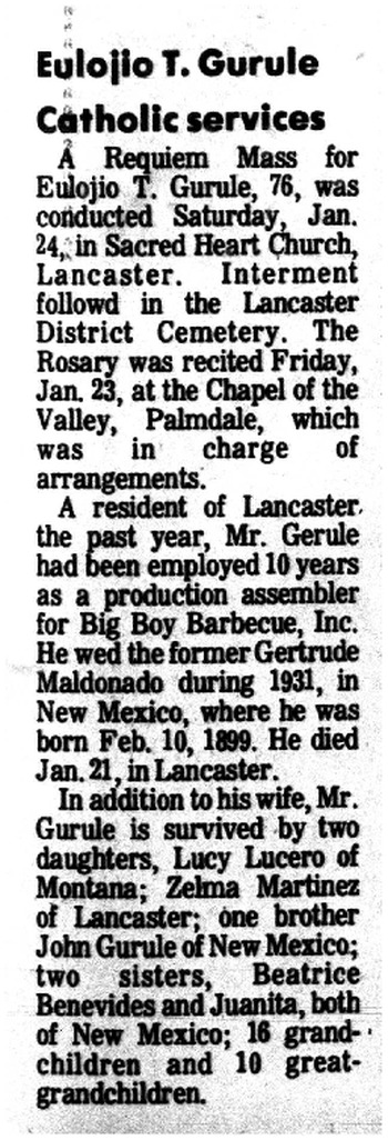 Gurule,   Eulojio T. obituary