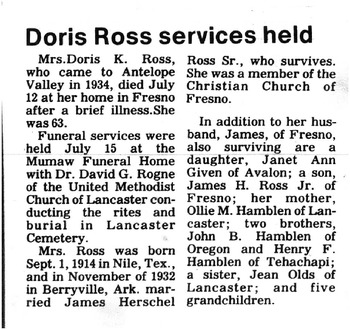 Ross,   Doris Kathleen gravesite