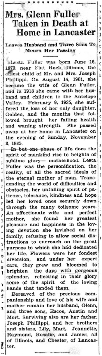 Fuller,   Celesta June ('Lesta') obituary